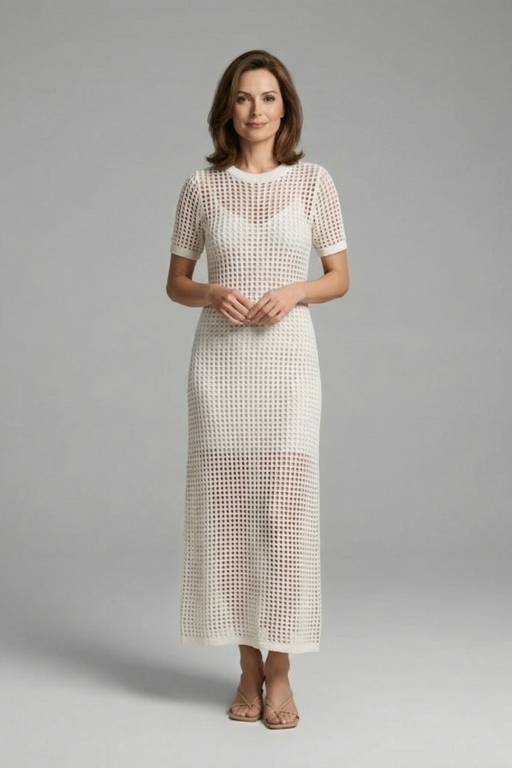 Mujer Vestido Largo con Manga Cortas y Cut-Out Surface