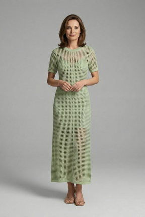 Mujer Vestido Largo con Manga Cortas y Cut-Out Surface