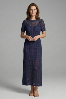 Mujer Vestido Largo con Manga Cortas y Cut-Out Surface