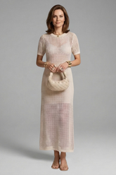 Mujer Vestido Largo con Manga Cortas y Cut-Out Surface