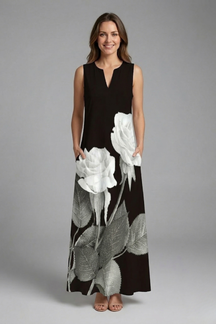 Mujer Vestido Largo con Split Neck y Sin Mangas diseño