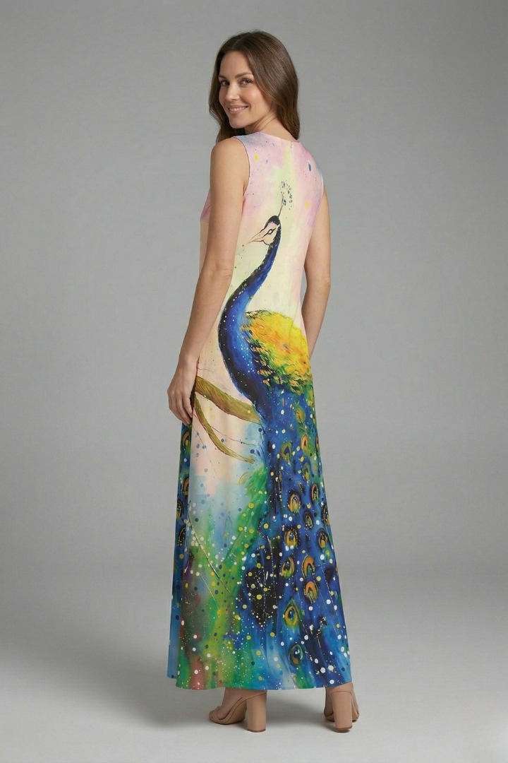 Mujer Vestido Largo con Split Neck y Sin Mangas diseño