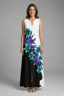 Mujer Vestido Largo con Split Neck y Sin Mangas diseño