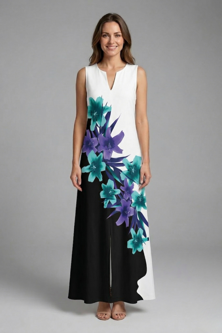 Mujer Vestido Largo con Split Neck y Sin Mangas diseño