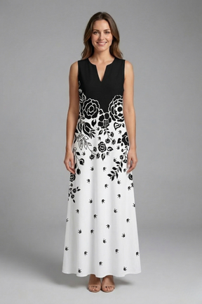 Mujer Vestido Largo con Split Neck y Sin Mangas diseño