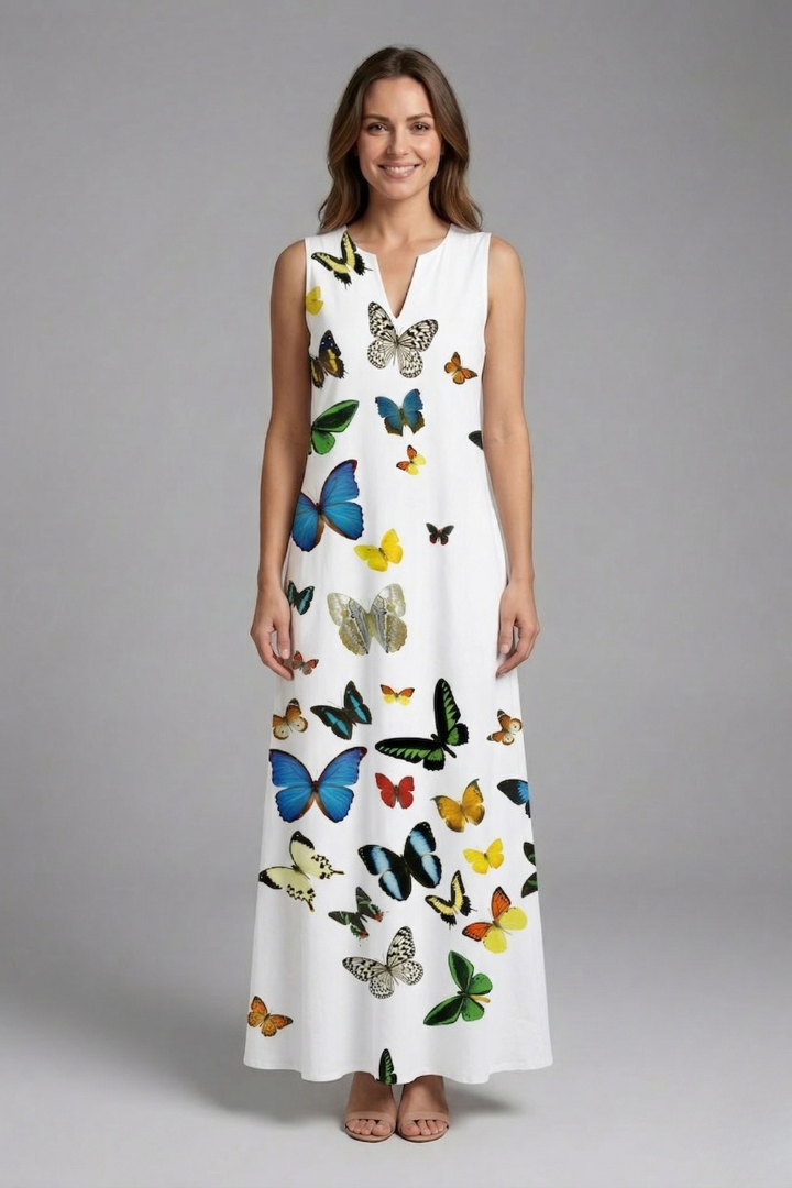 Mujer Vestido Largo con Split Neck y Sin Mangas diseño