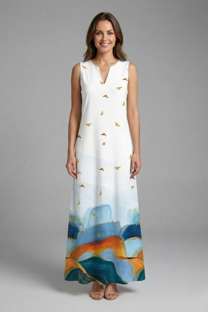 Mujer Vestido Largo con Split Neck y Sin Mangas diseño