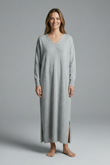 Mujer Vestido Largo con de Cuello en V y Manga Largas