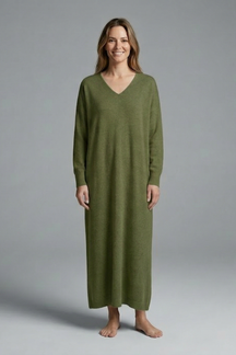 Mujer Vestido Largo con de Cuello en V y Manga Largas