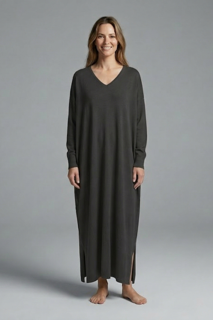 Mujer Vestido Largo con de Cuello en V y Manga Largas