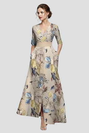 Women’s Maxi vestido con cuello en V y Printed Surface