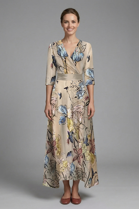 Mujer Vestido Largo con de Cuello en V y Wrap cintura