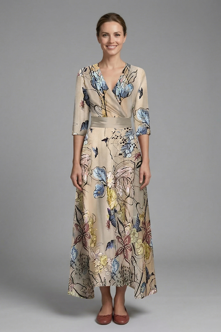 Mujer Vestido Largo con de Cuello en V y Wrap cintura