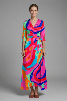 Mujer Vestido Largo con de Cuello en V y Wrap cintura