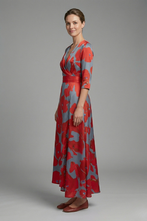 Mujer Vestido Largo con de Cuello en V y Wrap cintura