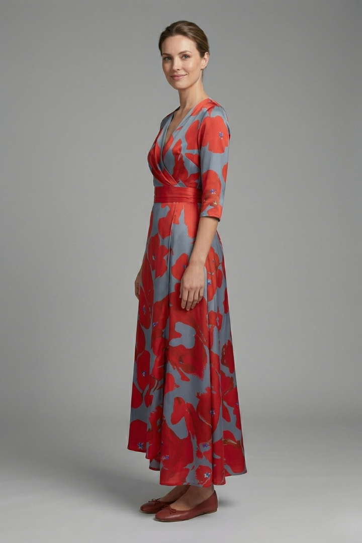 Mujer Vestido Largo con de Cuello en V y Wrap cintura