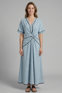 Mujer Vestido Largo con cuello en V y Draped cintura