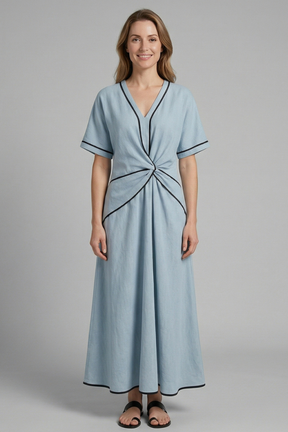 Mujer Vestido Largo con cuello en V y Draped cintura