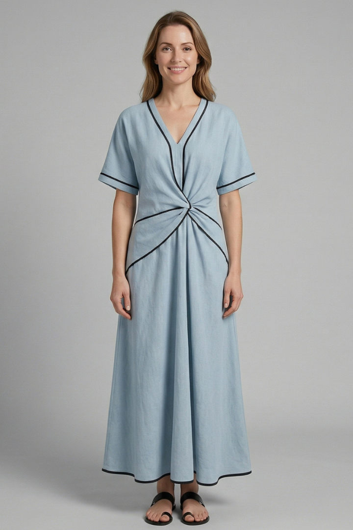 Mujer Vestido Largo con cuello en V y Draped cintura