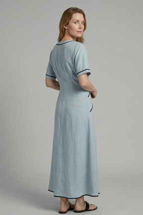 Mujer Vestido Largo con cuello en V y Draped cintura
