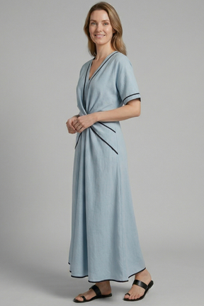Mujer Vestido Largo con cuello en V y Draped cintura