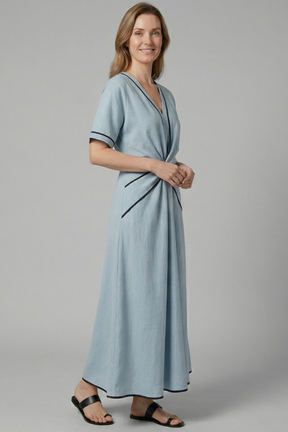 Mujer Vestido Largo con cuello en V y Draped cintura