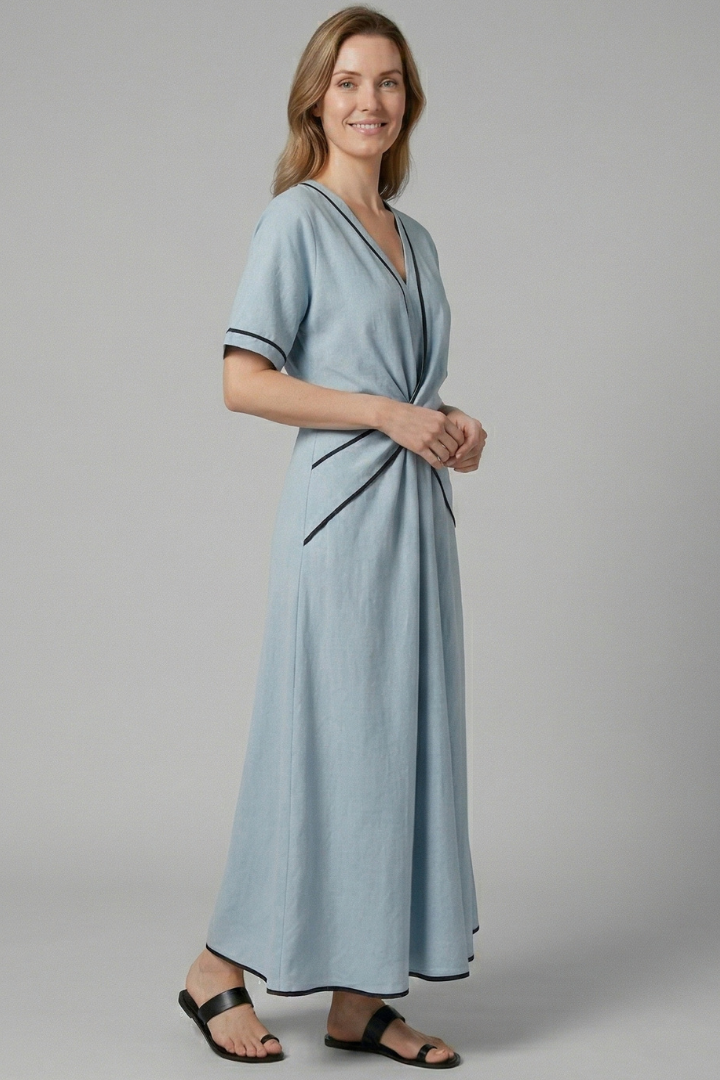 Mujer Vestido Largo con cuello en V y Draped cintura