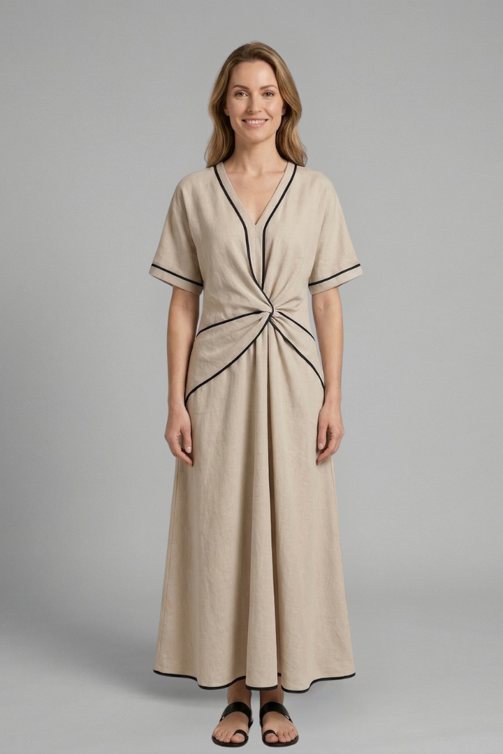 Mujer Vestido Largo con cuello en V y Draped cintura
