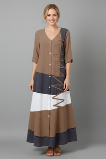 Mujer Vestido Largo con escote en V y cierre frontal de botones