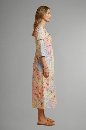 Mujer Vestido Largo con escote en V y Patchwork Print