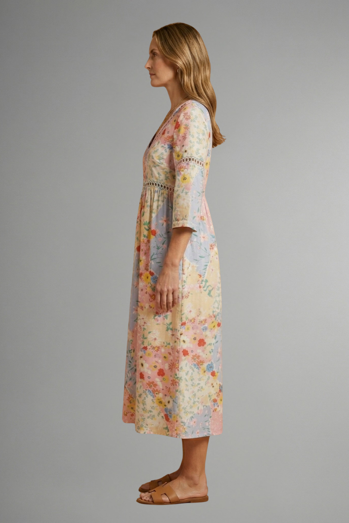Mujer Vestido Largo con escote en V y Patchwork Print