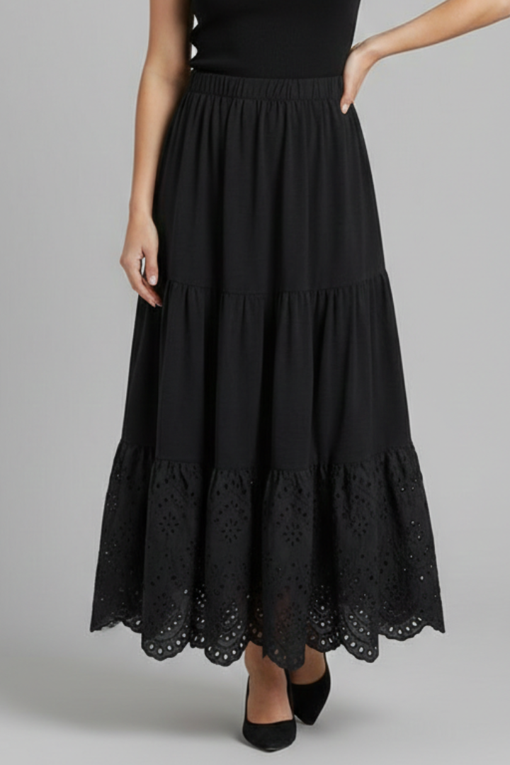 Mujer Maxi Falda con Elastic cintura y Lace Hem