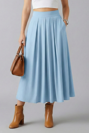 Mujer Maxi Falda con Talle Alto y Plisado Front