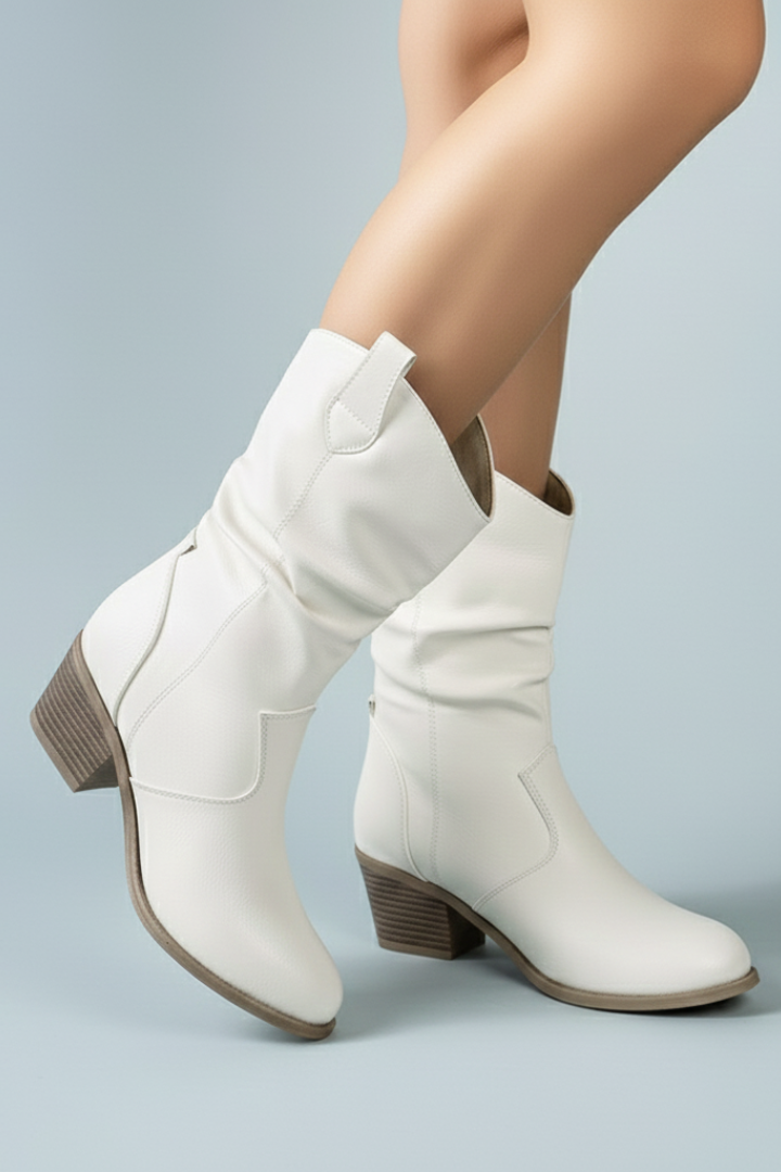 Mujer Mid-Calf Botas con Pull Tabs y Tacón de Bloque