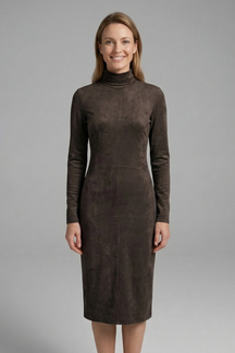 Mujer Vestido Midi con cuello alto y Manga Largas