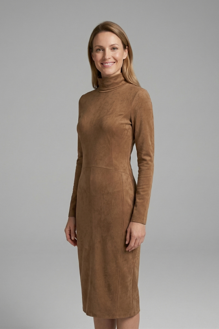 Mujer Vestido Midi con cuello alto y Manga Largas