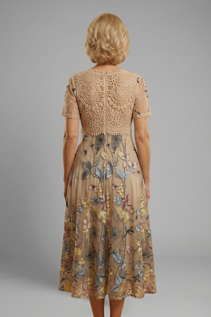 Mujer Vestido Midi con Lace Detail y cuello en V