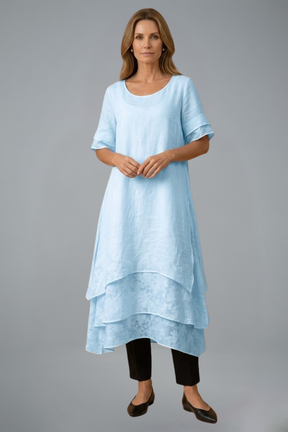 Mujer Vestido Midi con Open Neckline y Flowing Falda