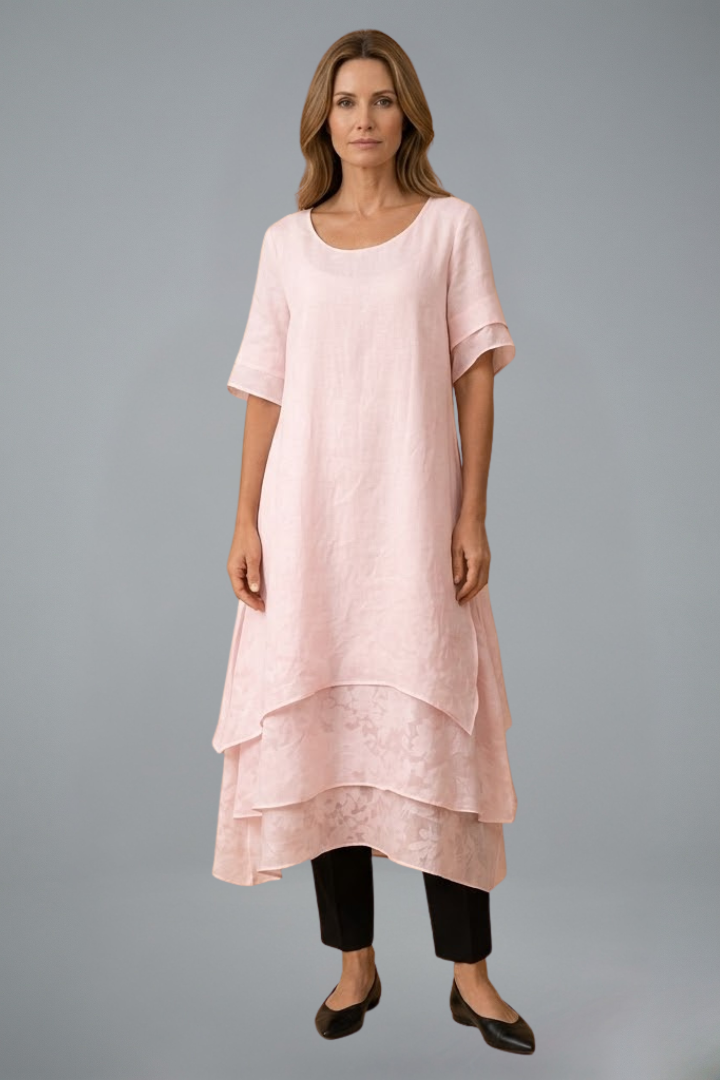 Mujer Vestido Midi con Open Neckline y Flowing Falda