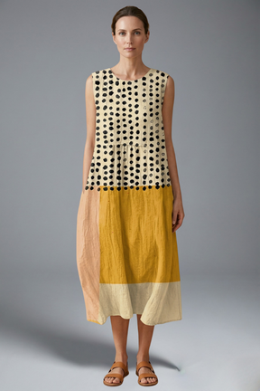 Mujer Vestido Midi con Polka estampado y Colourblock diseño