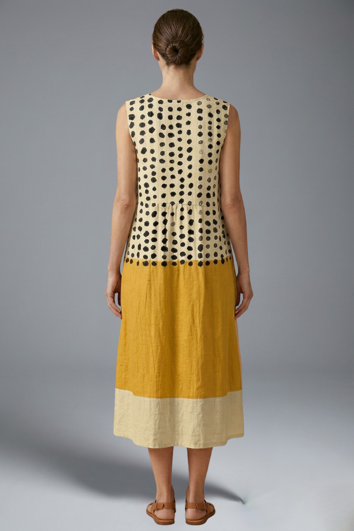Mujer Vestido Midi con Polka estampado y Colourblock diseño