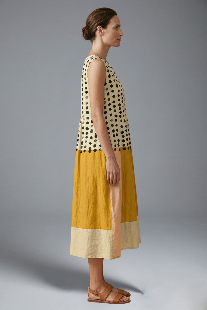 Mujer Vestido Midi con Polka estampado y Colourblock diseño