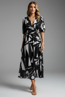 Mujer Vestido Midi con Puff mangas y Floral Print