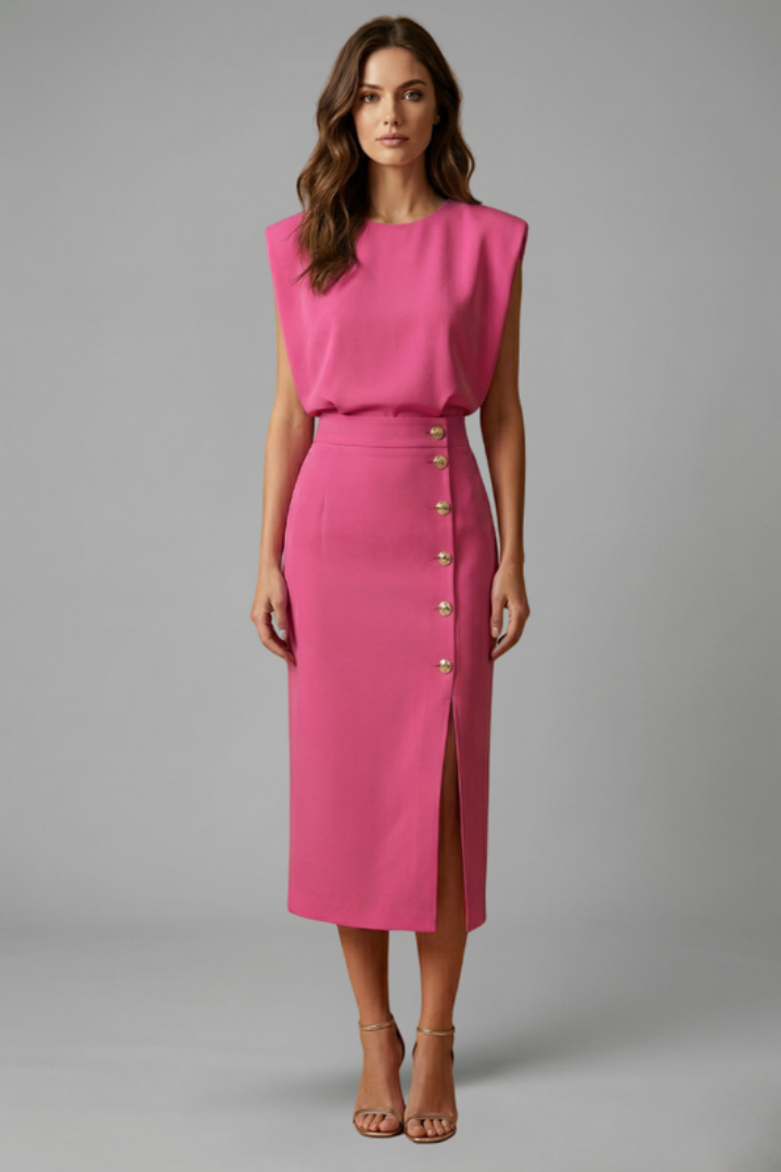 Mujer Vestido Midi con de Cuello Redondo y botón Slit