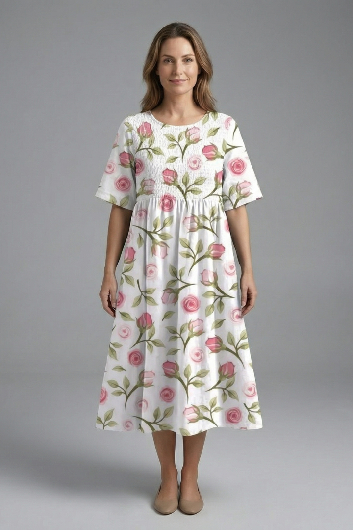 Mujer Vestido Midi con de Cuello Redondo y Floral Print