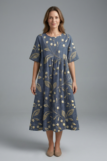 Mujer Vestido Midi con de Cuello Redondo y Floral Print