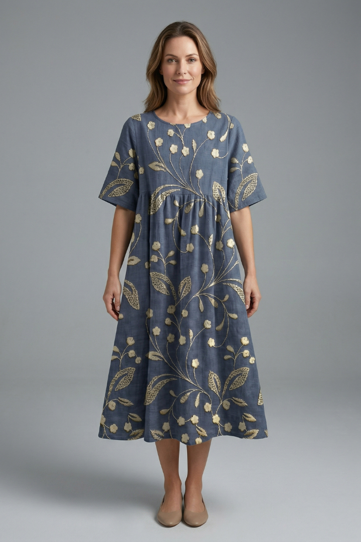 Mujer Vestido Midi con de Cuello Redondo y Floral Print
