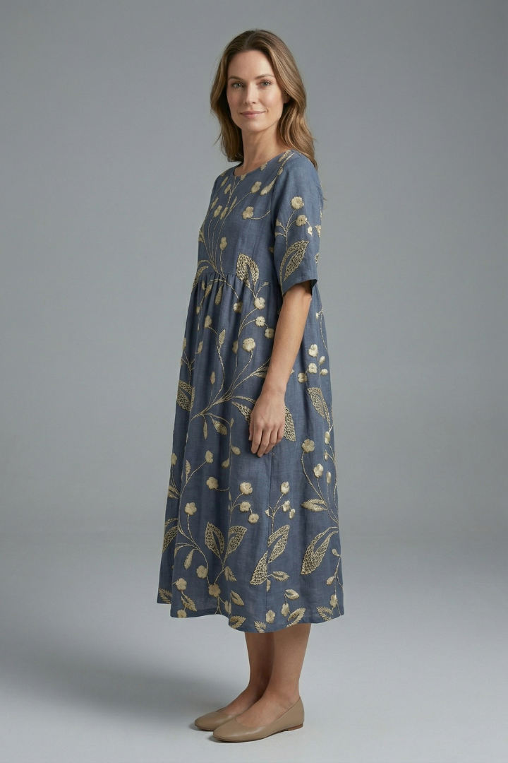 Mujer Vestido Midi con de Cuello Redondo y Floral Print