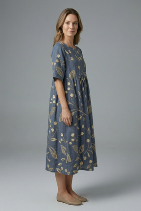 Mujer Vestido Midi con de Cuello Redondo y Floral Print
