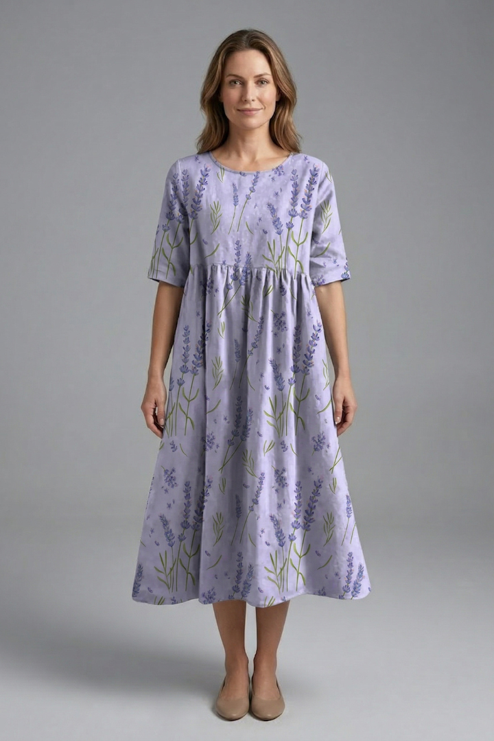Mujer Vestido Midi con de Cuello Redondo y Floral Print